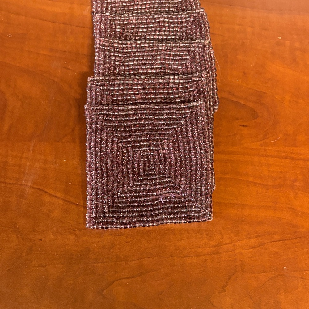 Vintage Beaded fabric coasters  (5) made in India